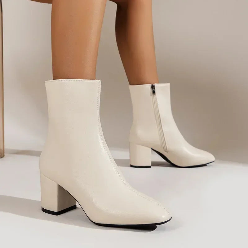 Chloe | Womenβs Side Zipper Block Heel Ankle Boots Caliboot