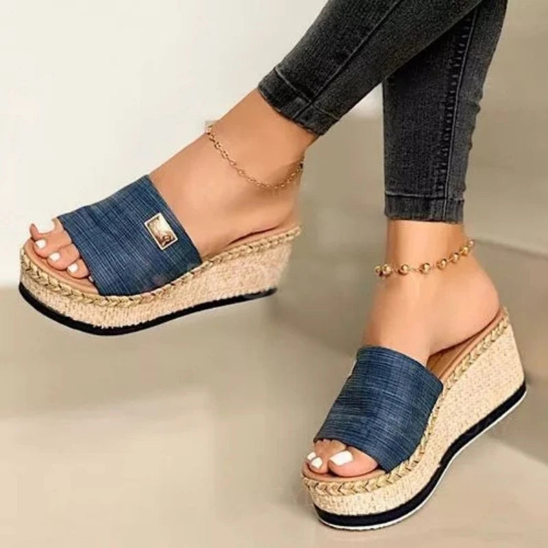 Woven Jute Wedge Sandals for Women – Stylish & Comfortable Slip-On Design