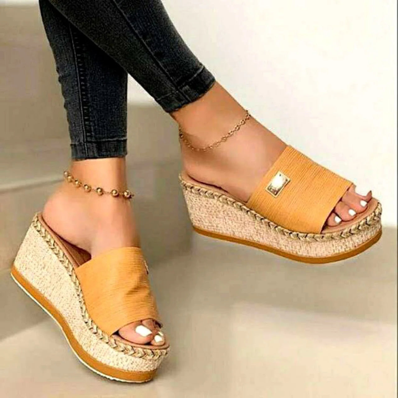 Woven Jute Wedge Sandals for Women – Stylish & Comfortable Slip-On Design