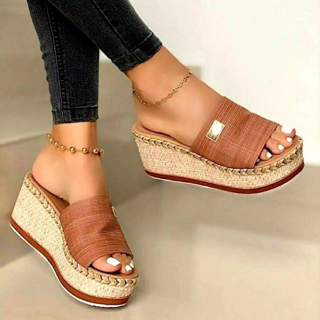 Woven Jute Wedge Sandals for Women – Stylish & Comfortable Slip-On Design