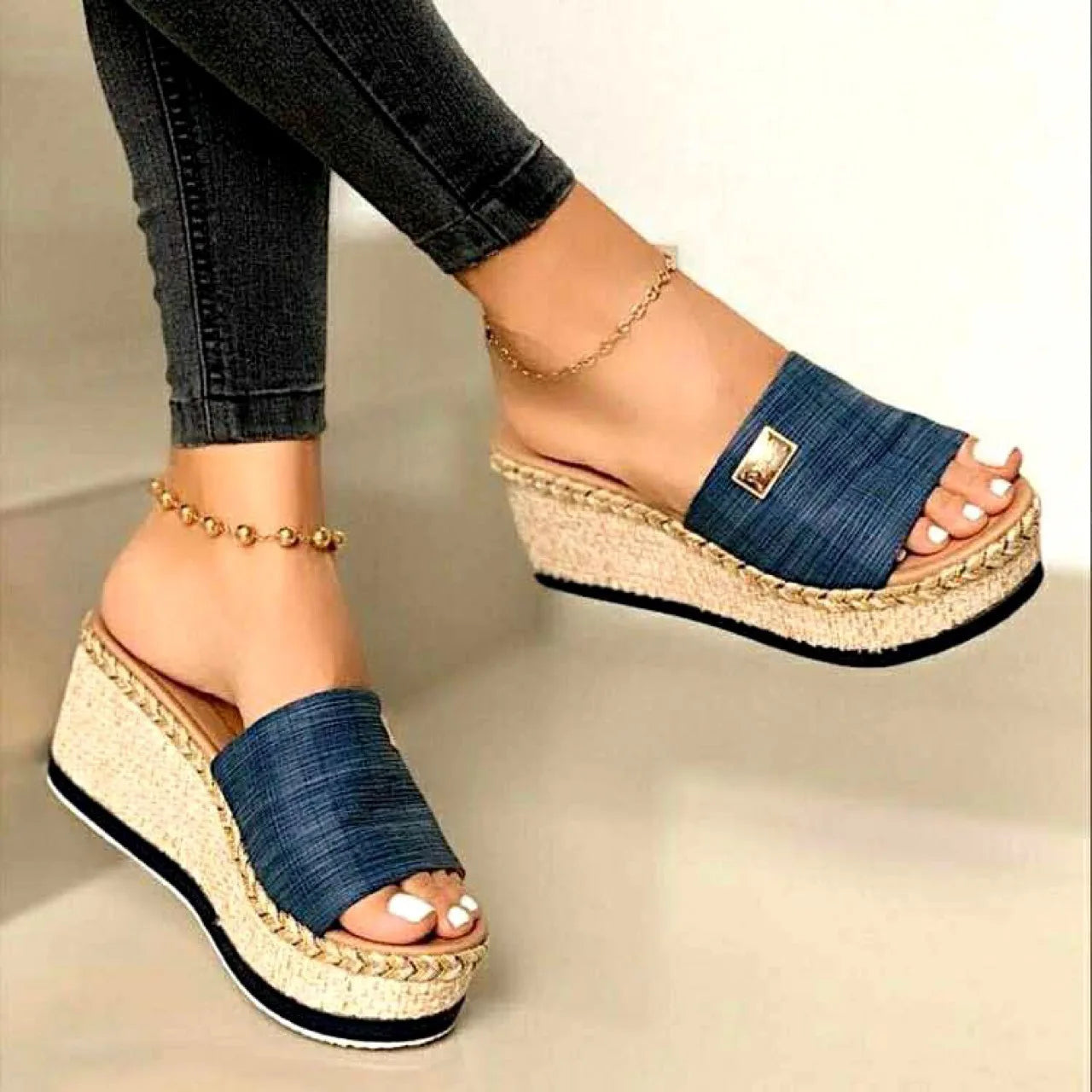 Woven Jute Wedge Sandals for Women – Stylish & Comfortable Slip-On Design