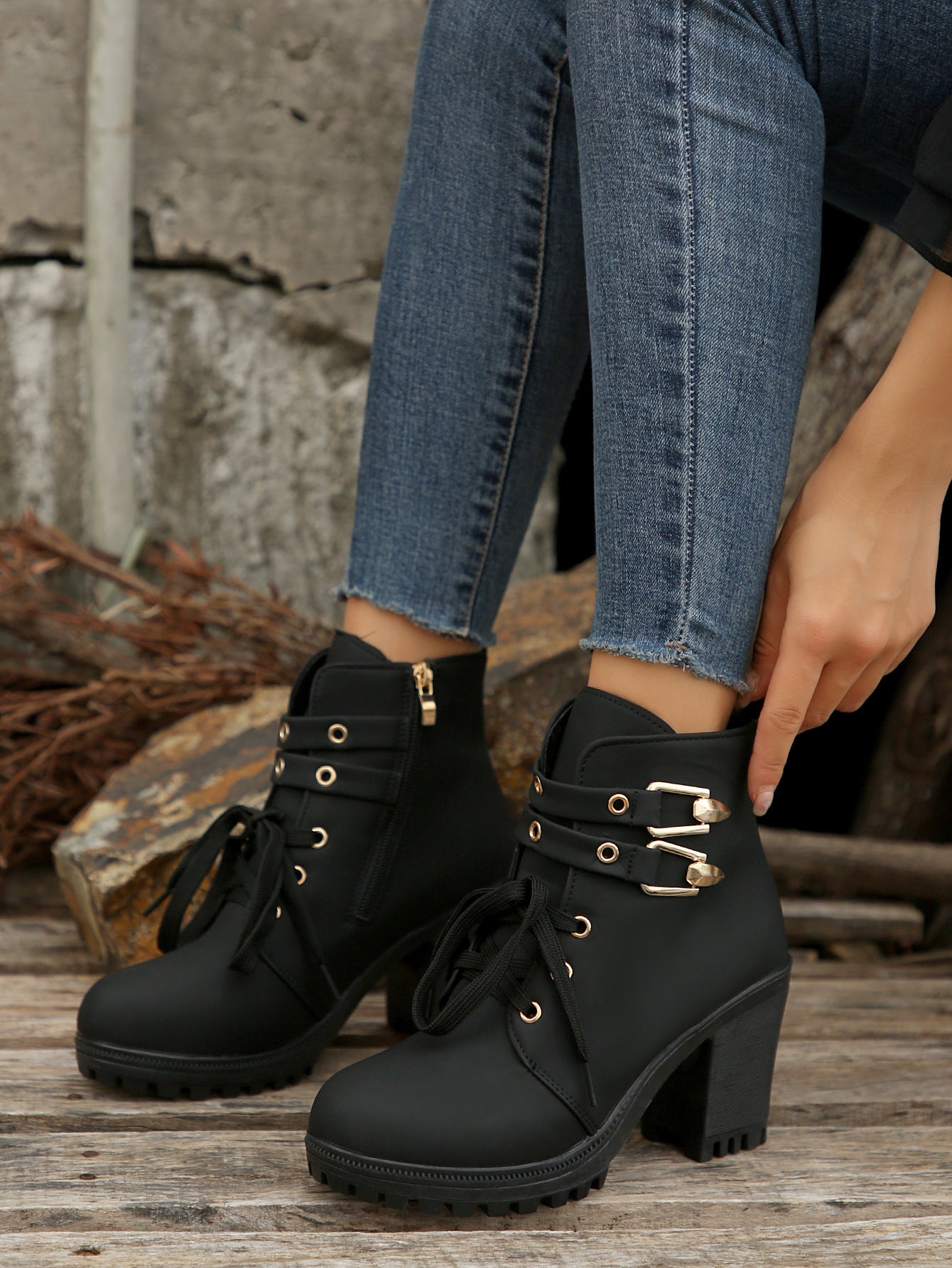 Automne Bottines à Talons Hauts avec Lacets