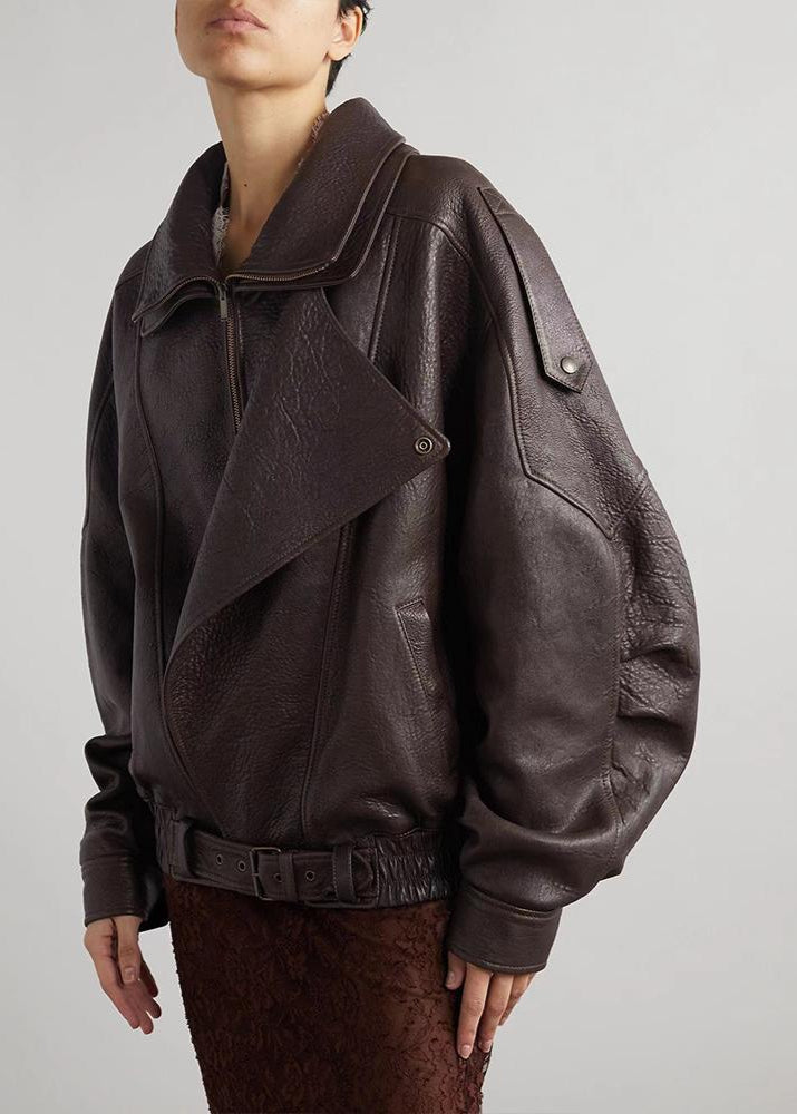 Sarah | Women’s Belted Oversized Leather Bomber Jacket Caliboot