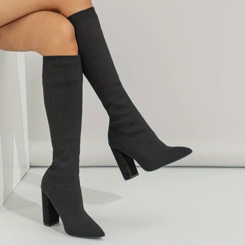 Addison | Women’s Knitted Sock Boots with Block Heel Caliboot