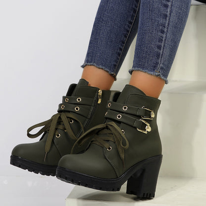 Automne Bottines à Talons Hauts avec Lacets