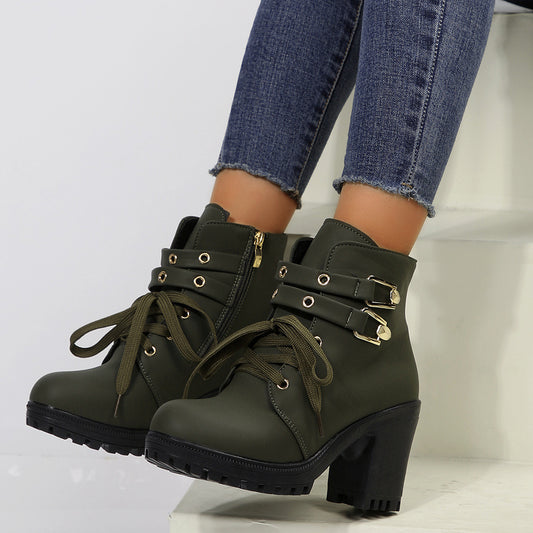 Automne Bottines à Talons Hauts avec Lacets