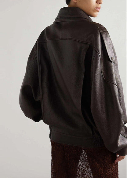 Sarah | Women’s Belted Oversized Leather Bomber Jacket Caliboot