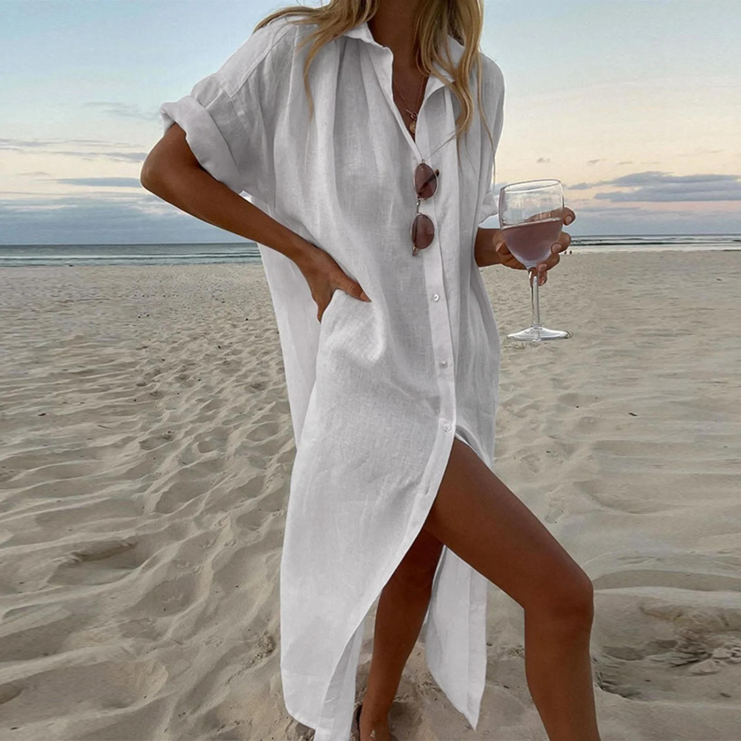 Alba – Robe Chemise pour Femmes – Fendue & Élégante