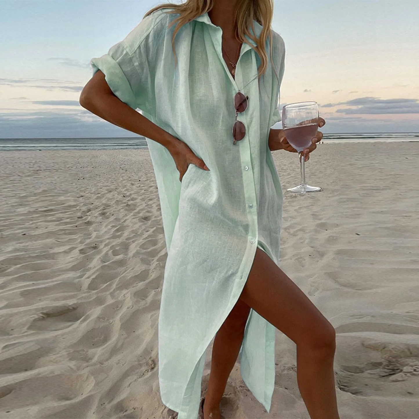 Alba – Robe Chemise pour Femmes – Fendue & Élégante