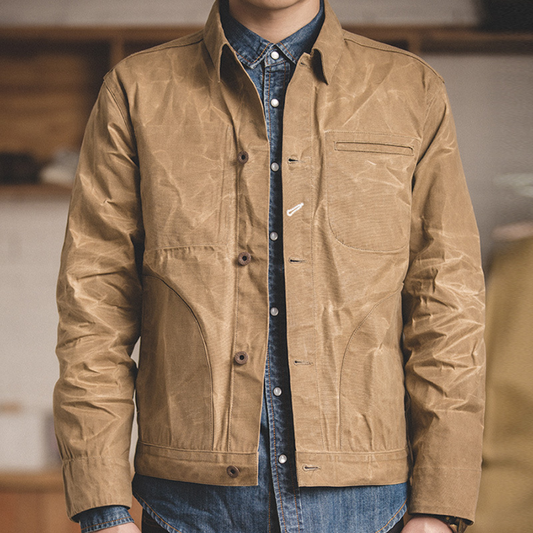 Men's Brown Button-Up Utility Jacket – Classic Collared Design with Multiple Pockets Caliboot