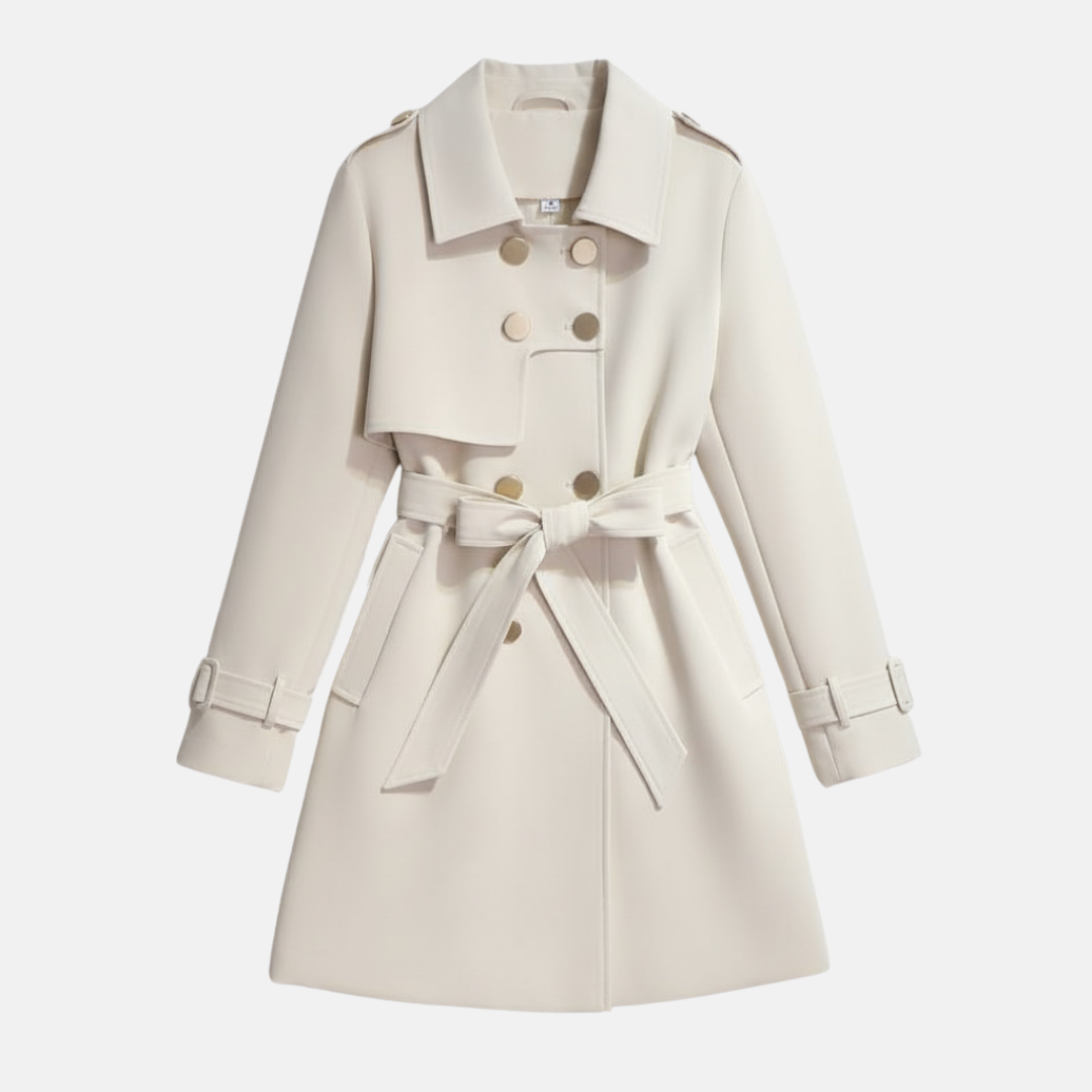 Classic Fit Double-Breasted Belted Trench Coat for Women – Timeless Style & Comfort Caliboot