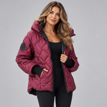 Women's Quilted Puffer Jacket – Hooded Winter Coat with Ribbed Cuffs and Zip Closure Caliboot