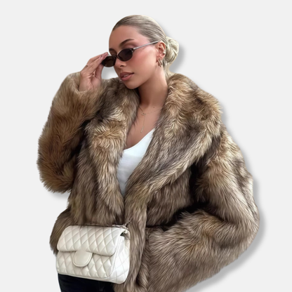 Oversized Collared Button Front Fur Coat for Women – Cozy Elegant Style Caliboot