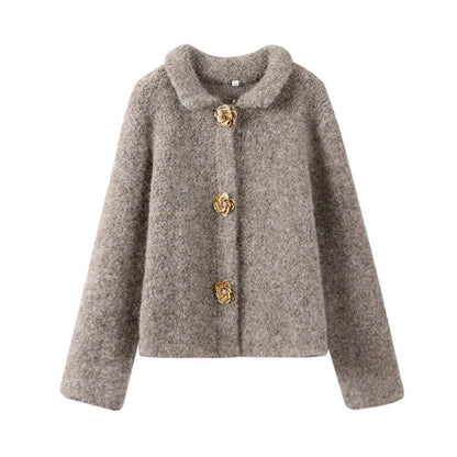 Cropped Collared Wool Cardigan for Women – Cozy Stylish Comfort Caliboot