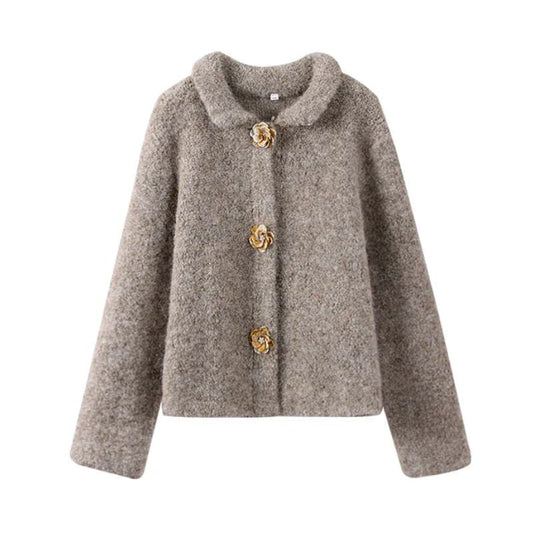 Cropped Collared Wool Cardigan for Women – Cozy Stylish Comfort Caliboot