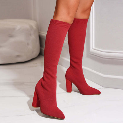 Addison | Women’s Knitted Sock Boots with Block Heel Caliboot