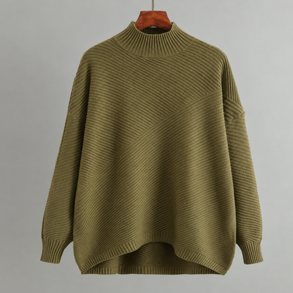 Oversized Ribbed Knit Mock Neck Sweater for Women – Cozy Casual Comfort Caliboot