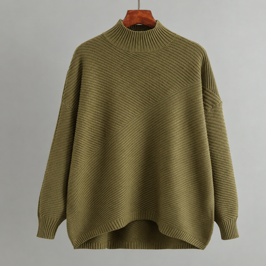 Oversized Ribbed Knit Mock Neck Sweater for Women – Cozy Casual Comfort Caliboot
