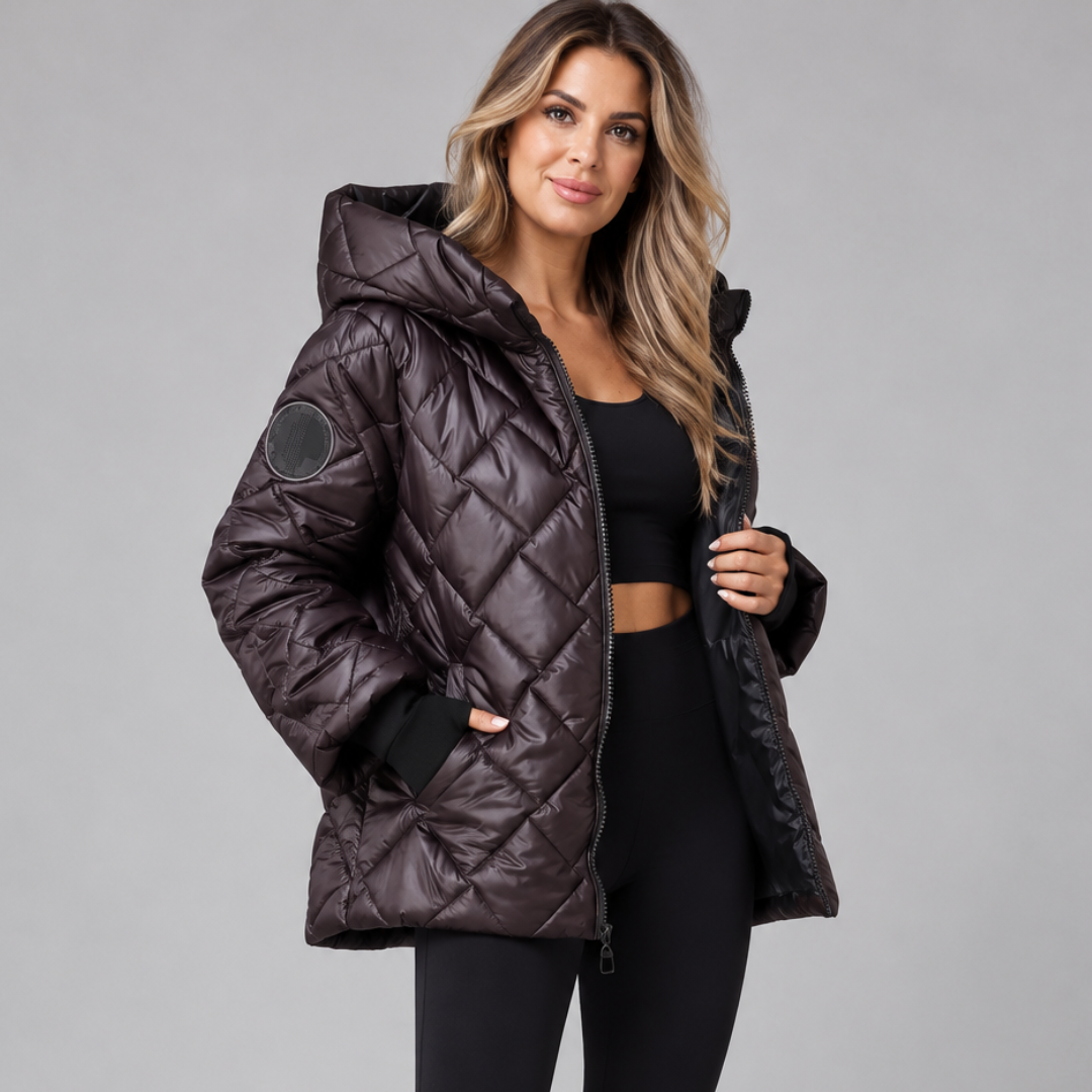 Women's Quilted Puffer Jacket – Hooded Winter Coat with Ribbed Cuffs and Zip Closure Caliboot