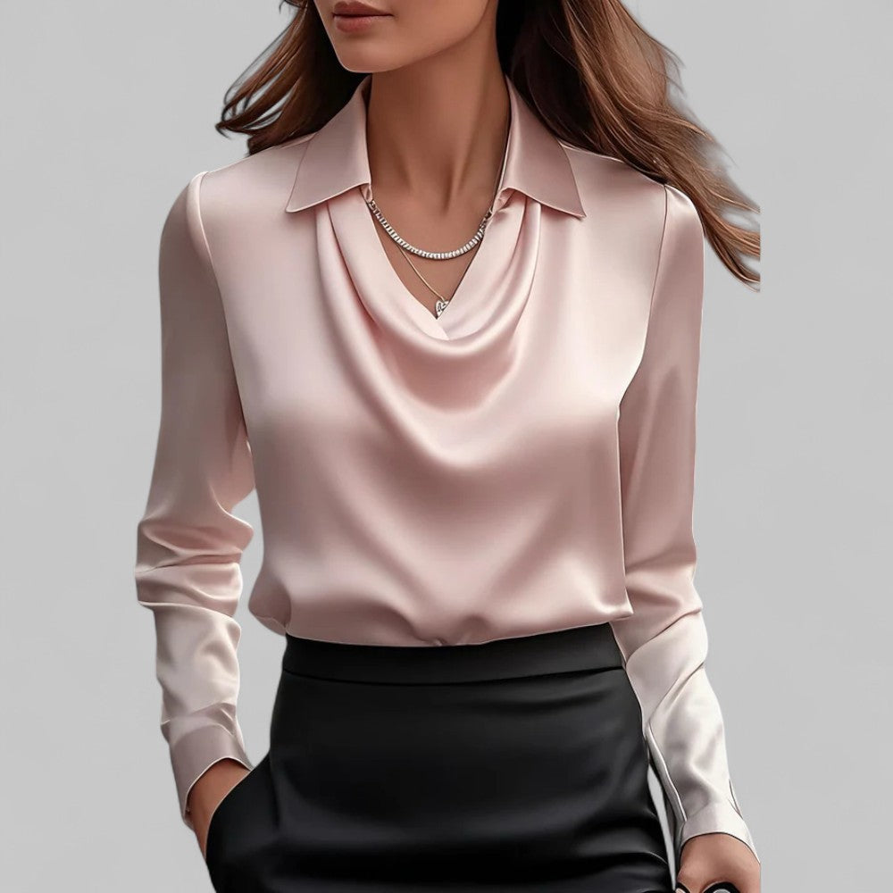 Rose | Women’s Draped Neck Long Sleeve Satin Blouses Caliboot