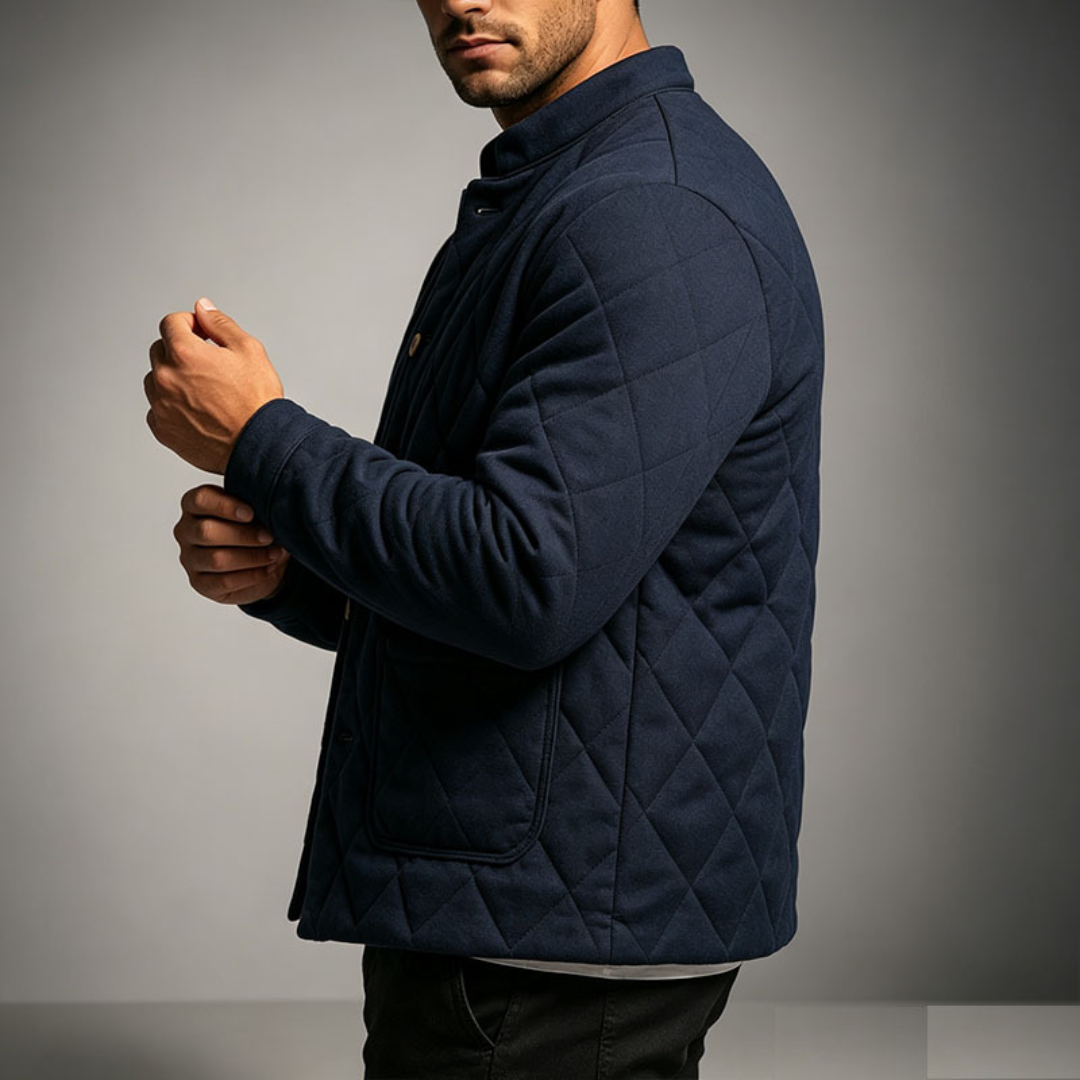 Men's Quilted Jacket with Button Front – Stand Collar and Dual Patch Pockets Caliboot