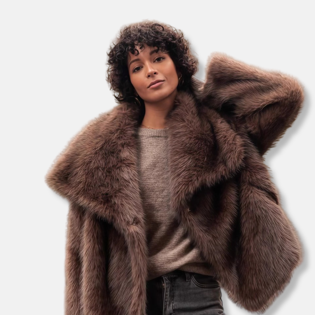 Oversized Collared Button Front Fur Coat for Women – Cozy Elegant Style Caliboot
