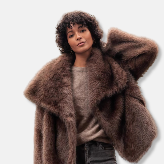 Oversized Collared Button Front Fur Coat for Women – Cozy Elegant Style Caliboot
