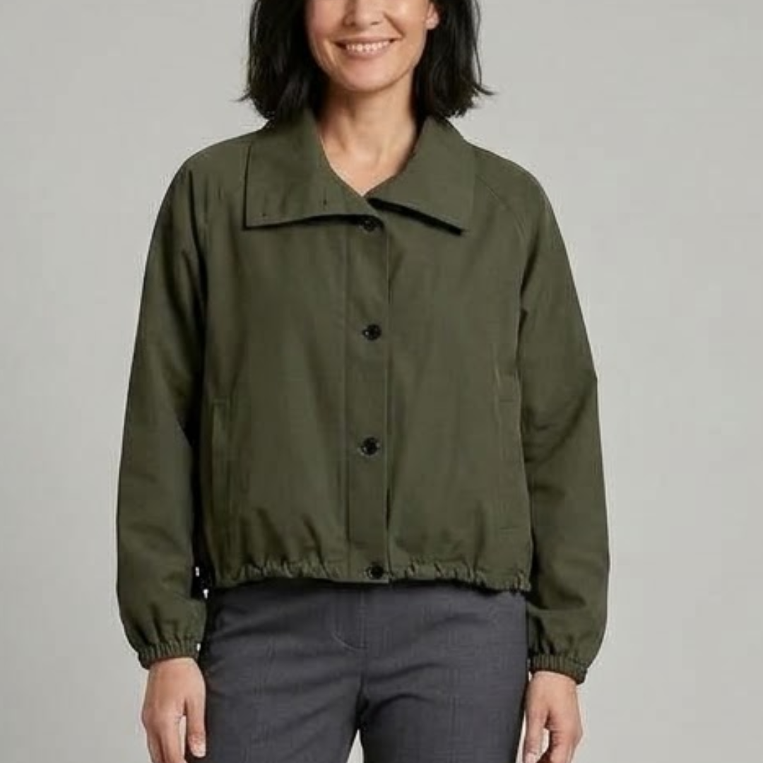 Women's Cropped Utility Jacket with Button Front – High Collar and Elasticated Hem Caliboot