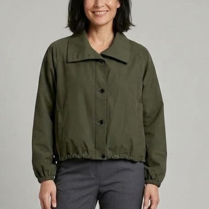 Women's Cropped Utility Jacket with Button Front – High Collar and Elasticated Hem Caliboot