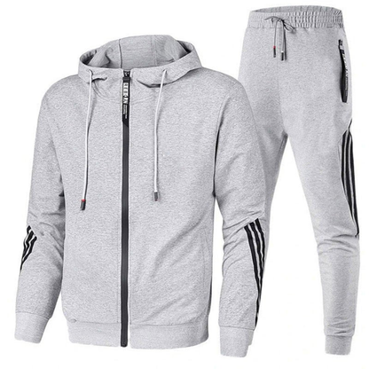 Men's Tracksuit Set with Zip-Up Hoodie and Jogger Pants – Contrast Stripe Athletic Two-Piece Outfit Caliboot