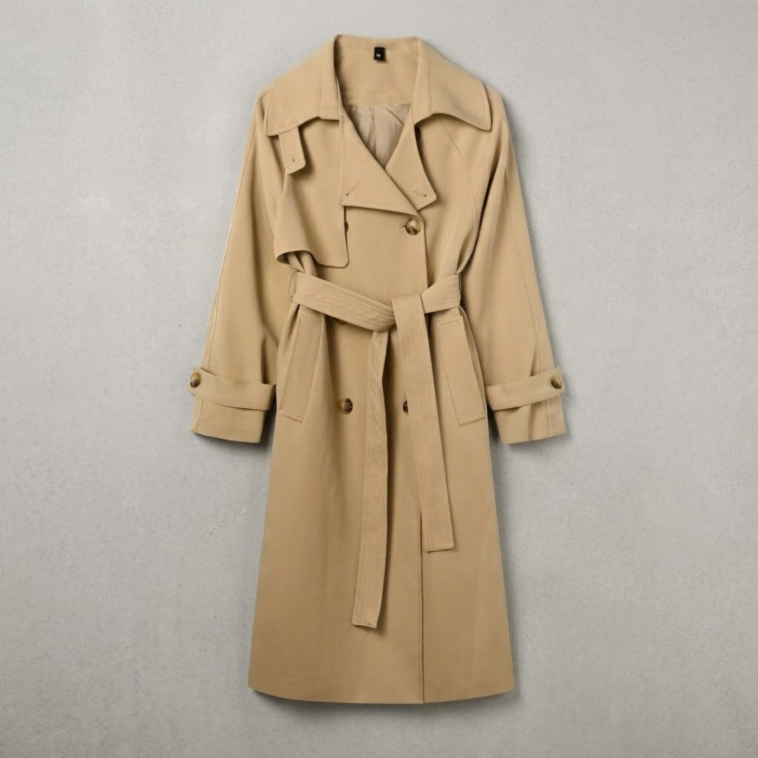 Women's Trench Coat with Belt – Double-Breasted Design and Classic Lapel Collar Caliboot