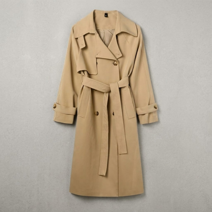 Women's Trench Coat with Belt – Double-Breasted Design and Classic Lapel Collar Caliboot