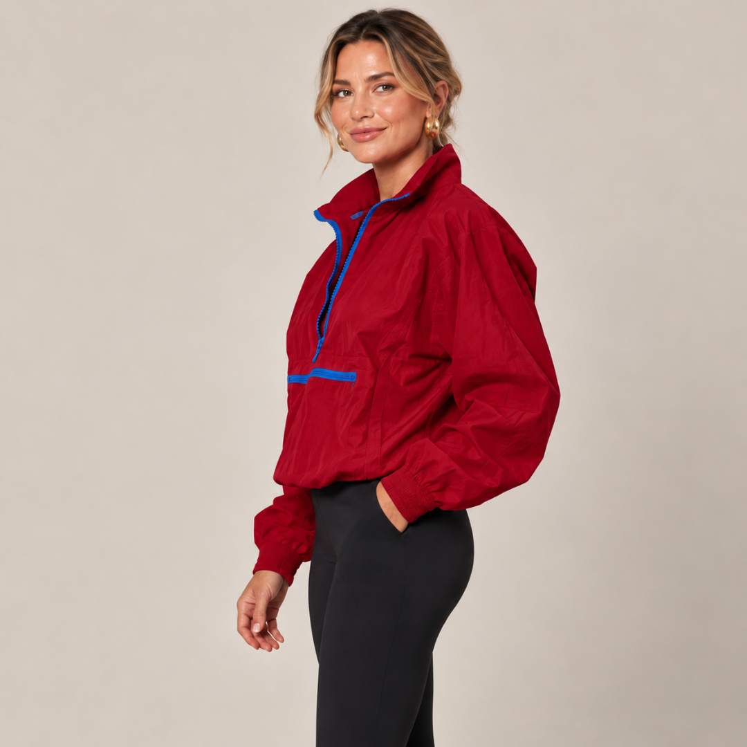 Women's Half-Zip Pullover Windbreaker Jacket – High Collar and Contrast Zipper Details Caliboot