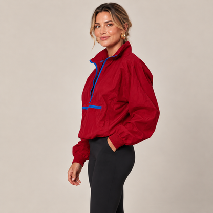 Women's Half-Zip Pullover Windbreaker Jacket – High Collar and Contrast Zipper Details Caliboot