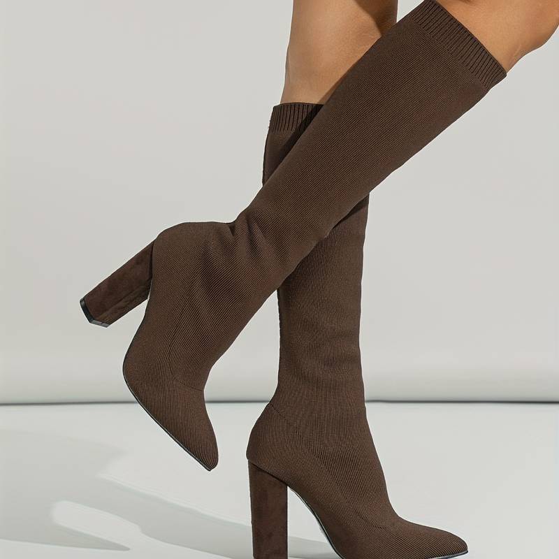 Addison | Women’s Knitted Sock Boots with Block Heel Caliboot