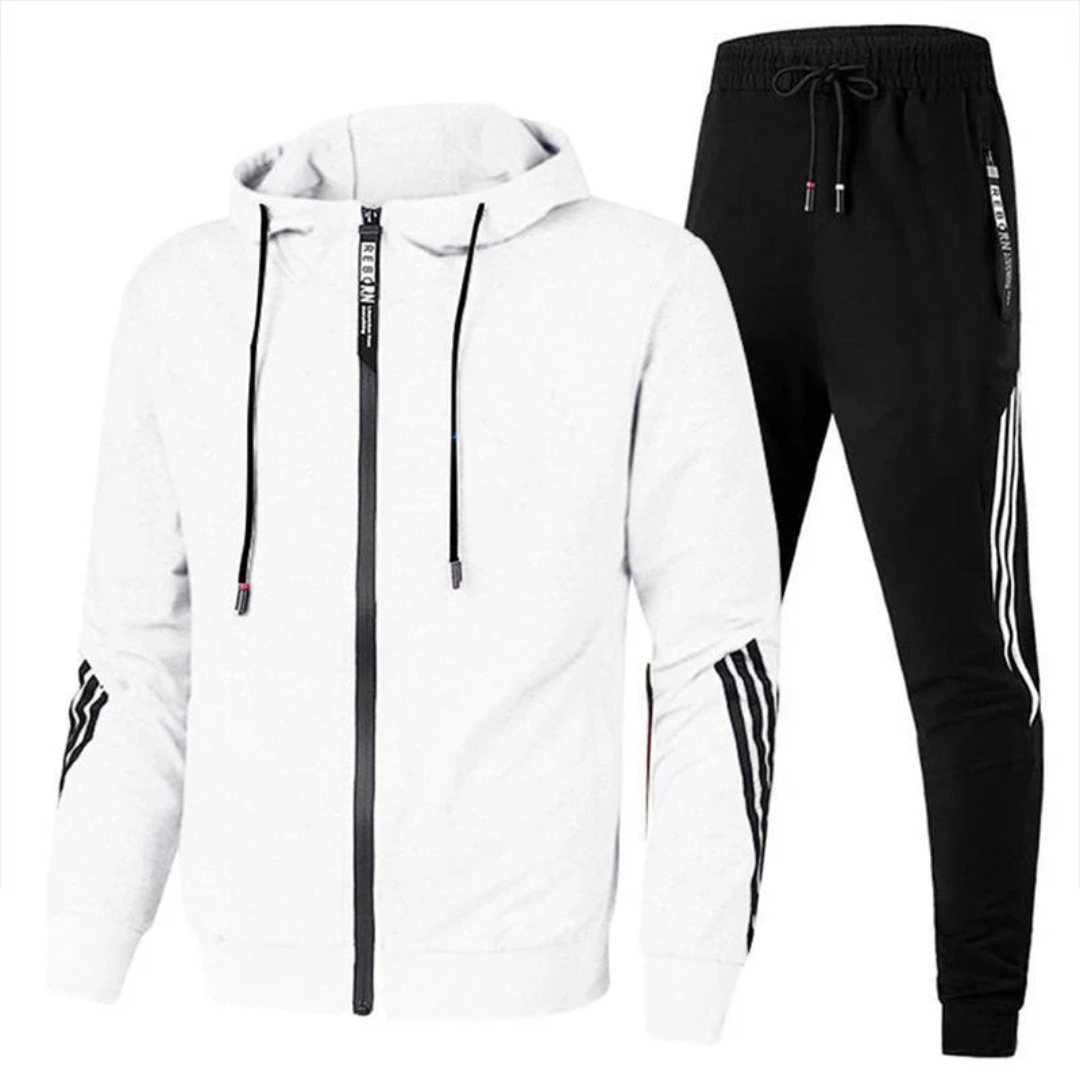 Men's Tracksuit Set with Zip-Up Hoodie and Jogger Pants – Contrast Stripe Athletic Two-Piece Outfit Caliboot