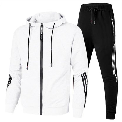 Men's Tracksuit Set with Zip-Up Hoodie and Jogger Pants – Contrast Stripe Athletic Two-Piece Outfit Caliboot