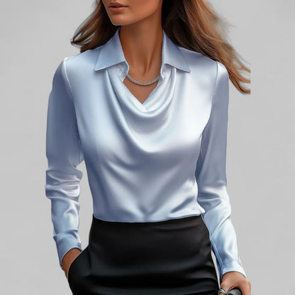 Rose | Women’s Draped Neck Long Sleeve Satin Blouses Caliboot
