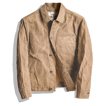 Men's Brown Button-Up Utility Jacket – Classic Collared Design with Multiple Pockets Caliboot