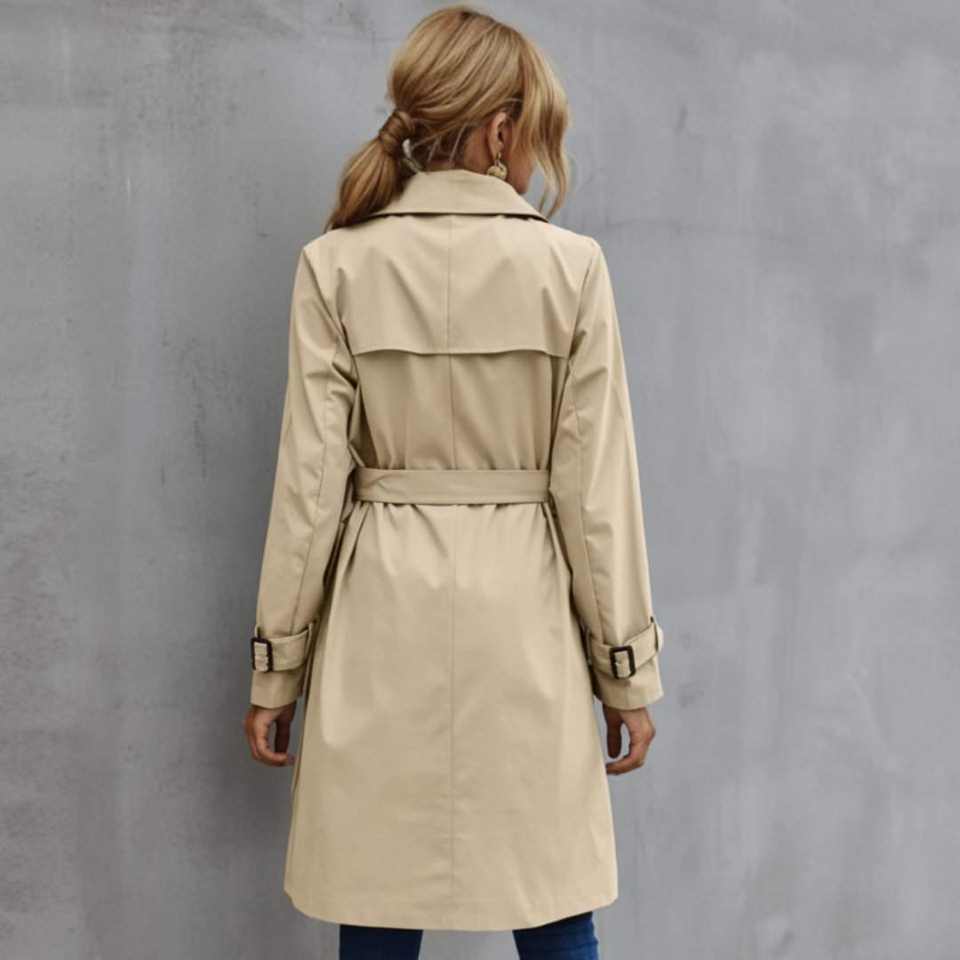 Double Breasted Belted Knee-Length Trench Coat for Women – Timeless Elegant Style Caliboot