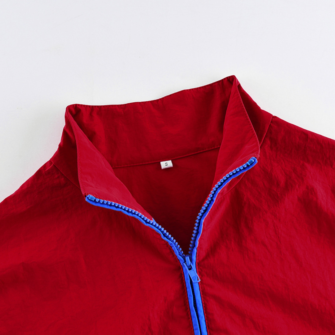 Women's Half-Zip Pullover Windbreaker Jacket – High Collar and Contrast Zipper Details Caliboot