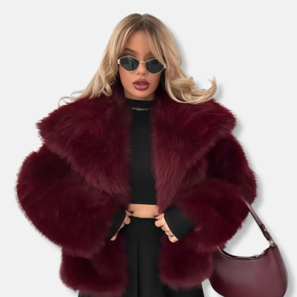 Oversized Collared Button Front Fur Coat for Women – Cozy Elegant Style Caliboot