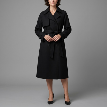 Women's Trench Coat with Belt – Double-Breasted Design and Classic Lapel Collar Caliboot