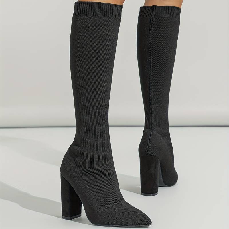 Addison | Women’s Knitted Sock Boots with Block Heel Caliboot