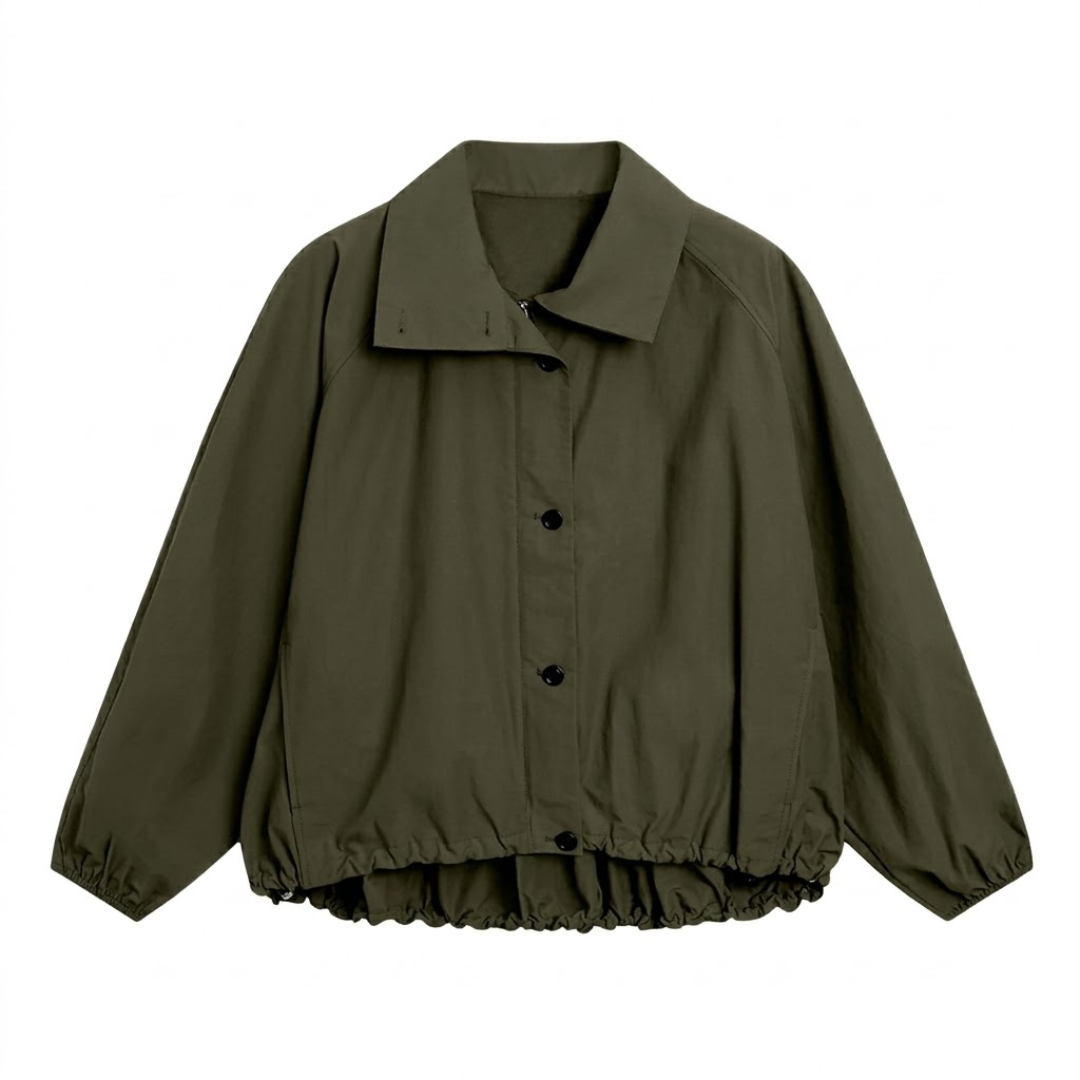 Women's Cropped Utility Jacket with Button Front – High Collar and Elasticated Hem Caliboot