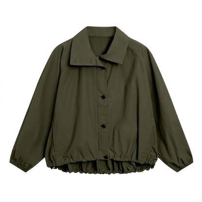 Women's Cropped Utility Jacket with Button Front – High Collar and Elasticated Hem Caliboot