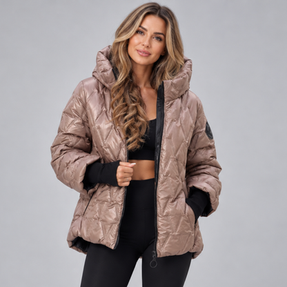 Women's Quilted Puffer Jacket – Hooded Winter Coat with Ribbed Cuffs and Zip Closure Caliboot