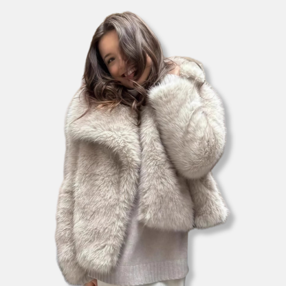 Oversized Collared Button Front Fur Coat for Women – Cozy Elegant Style Caliboot