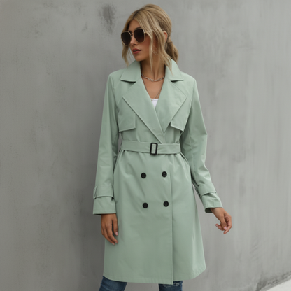 Double Breasted Belted Knee-Length Trench Coat for Women – Timeless Elegant Style Caliboot