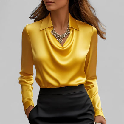 Rose | Women’s Draped Neck Long Sleeve Satin Blouses Caliboot